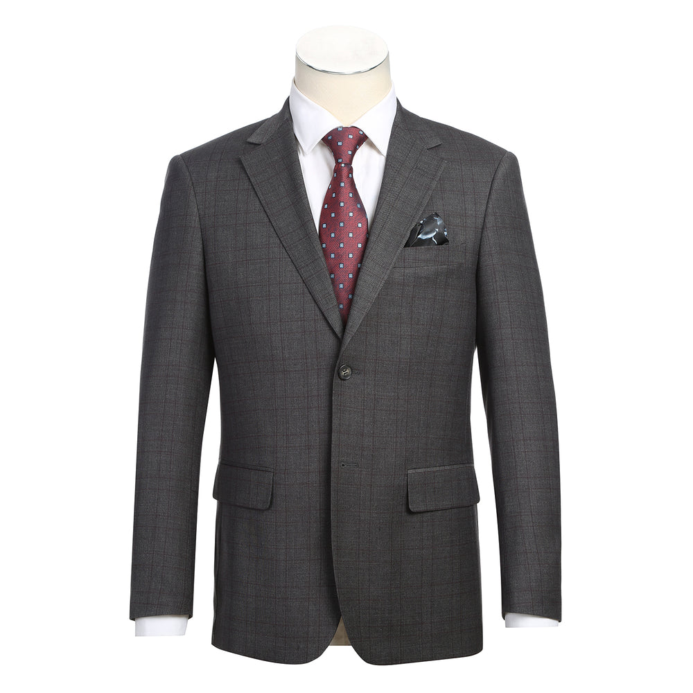 Renoir Grey Burgundy Windowpane (293-47)