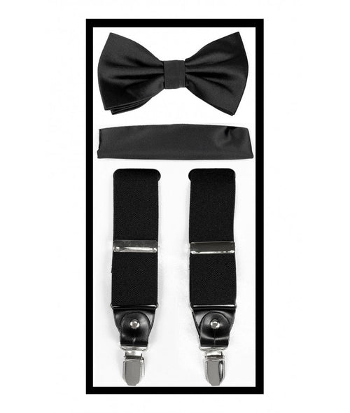 Boy's Brand Q Suspender, Bow Tie & Hankie Set - ODIONKSBH10-B