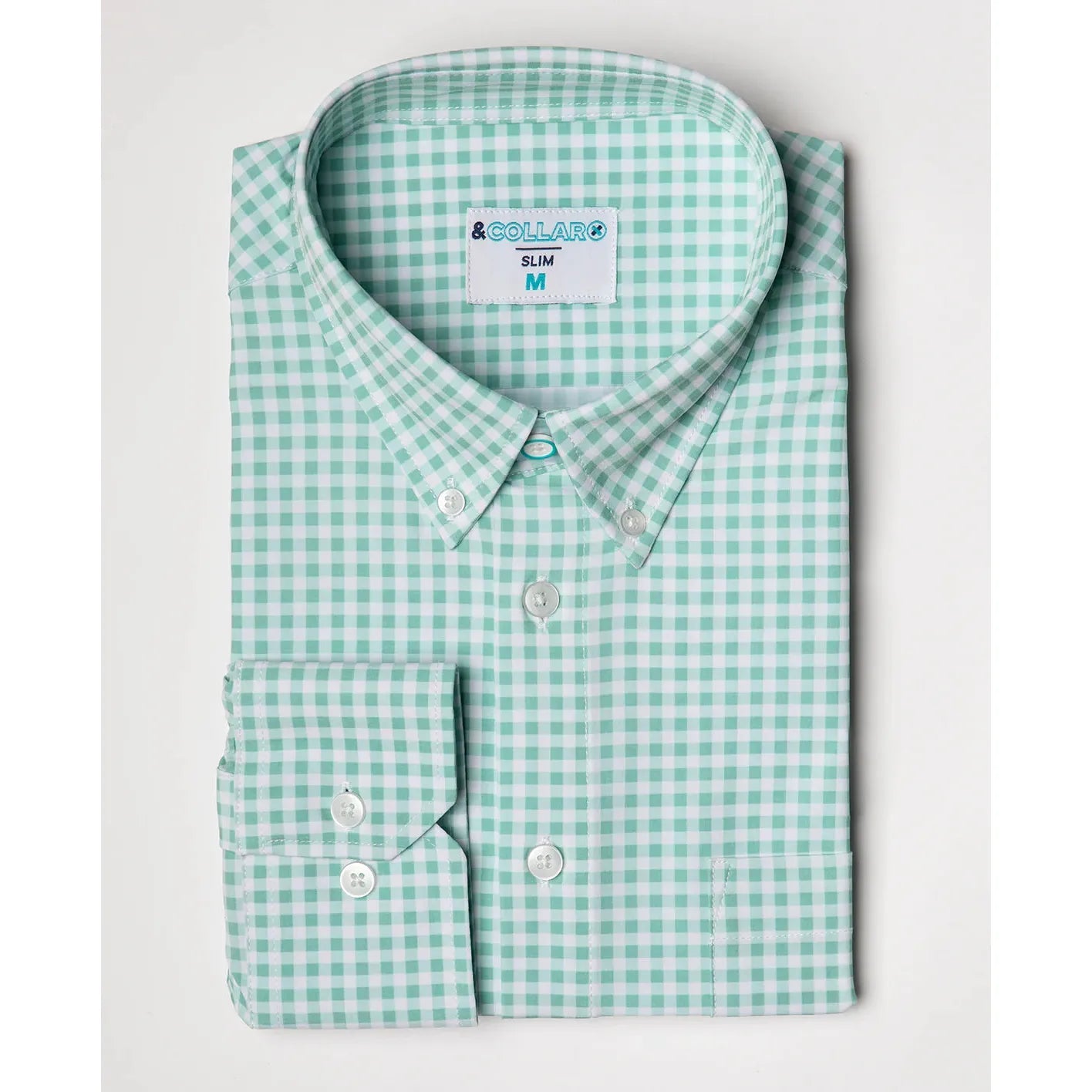 &Collar Patterned Dress Shirts Green/White Gingham / L / Regular &Collar Patterned Dress Shirts Green/White Gingham / L / Regular